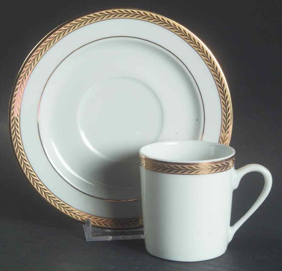 Laurel Gold Flat Demitasse Cup & Saucer Set by Philippe Deshoulieres-1