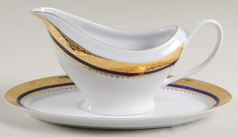 Marquis Blue Gravy Boat & Underplate by Philippe Deshoulieres-1