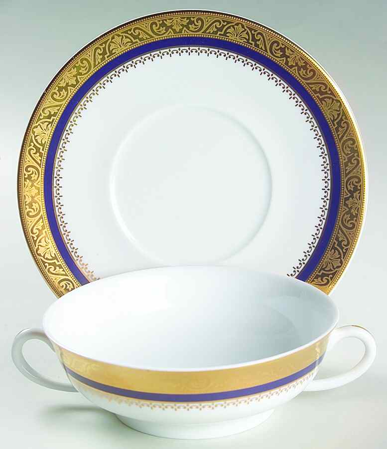 Marquis Blue Flat Cream Soup Bowl & Saucer Set by Philippe Deshoulieres-1