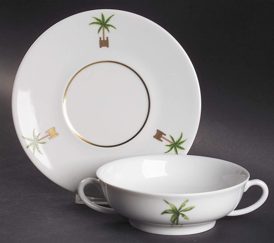 Maldives Flat Cream Soup Bowl & Saucer Set by Philippe Deshoulieres-1