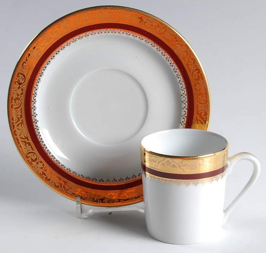 Marquis Red Flat Demitasse Cup & Saucer Set by Philippe Deshoulieres-1