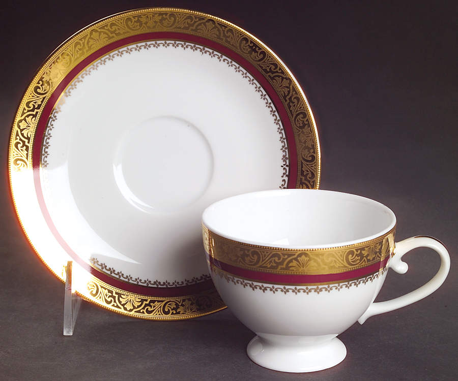 Marquis Red Footed Cup & Saucer Set by Philippe Deshoulieres-1