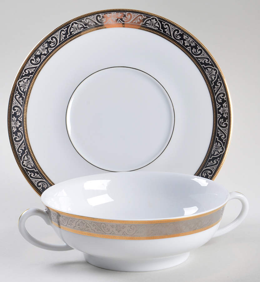 Orleans Flat Cream Soup Bowl & Saucer Set by Philippe Deshoulieres-1