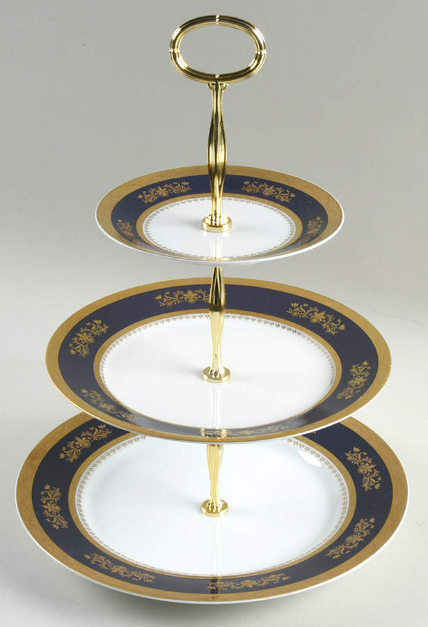 Orsay Cobalt Blue 13 7/8"-14 1/4" 3-Tiered Serving Tray(DP,SP,BB) HC by Philippe Deshoulieres-1