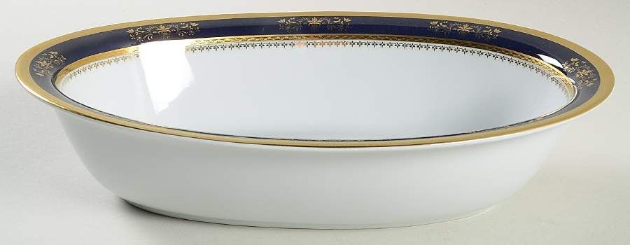 Orsay Cobalt Blue 10" Oval Vegetable Bowl by Philippe Deshoulieres-1
