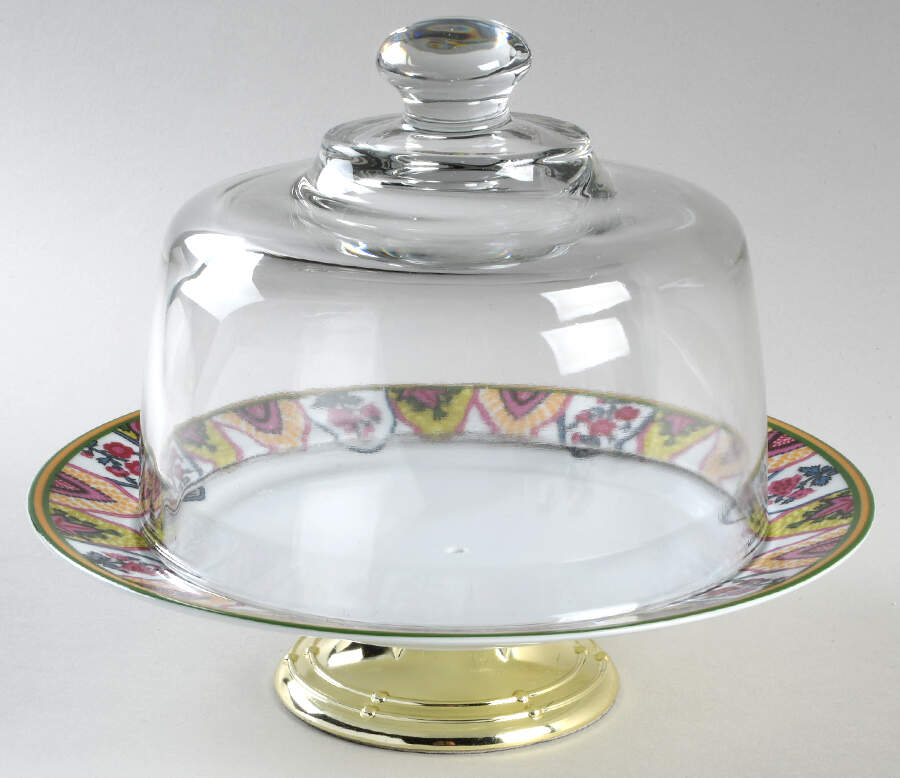 Persepolis 6 1/2"-7 1/2" Footed Cheese Plate w/ Glass Dome HC by Philippe Deshoulieres-1