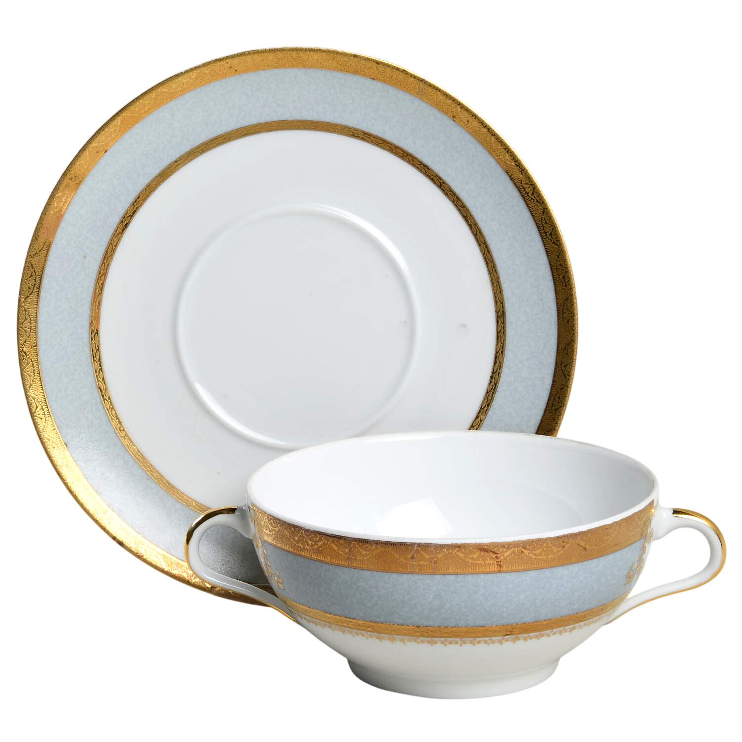 Samarcande Light Blue Flat Cream Soup Bowl & Saucer Set by Philippe Deshoulieres-1