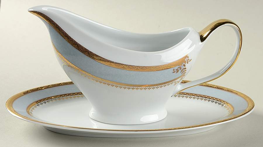 Samarcande Light Blue Gravy Boat & Underplate/Relish by Philippe Deshoulieres-1