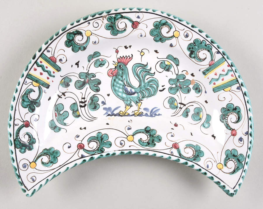 Green Rooster (Orvieto) Crescent Salad Plate by Deruta (Italy)-1