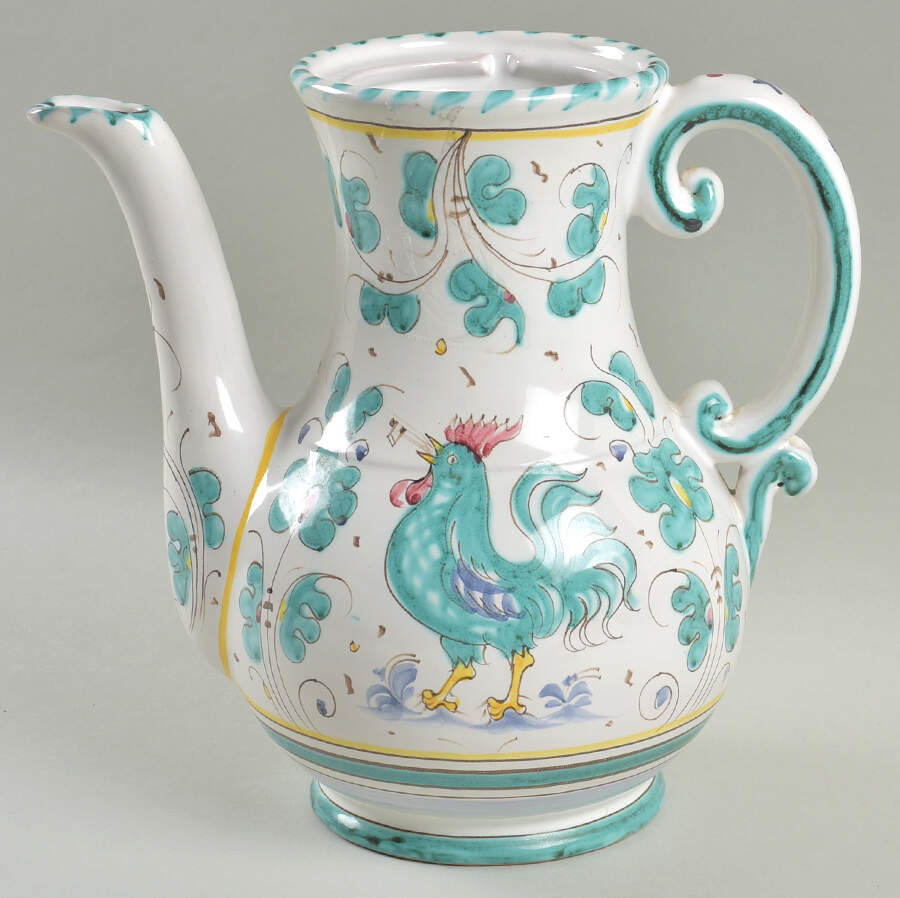 Green Rooster (Orvieto) Coffee Pot No Lid by Deruta (Italy)-1