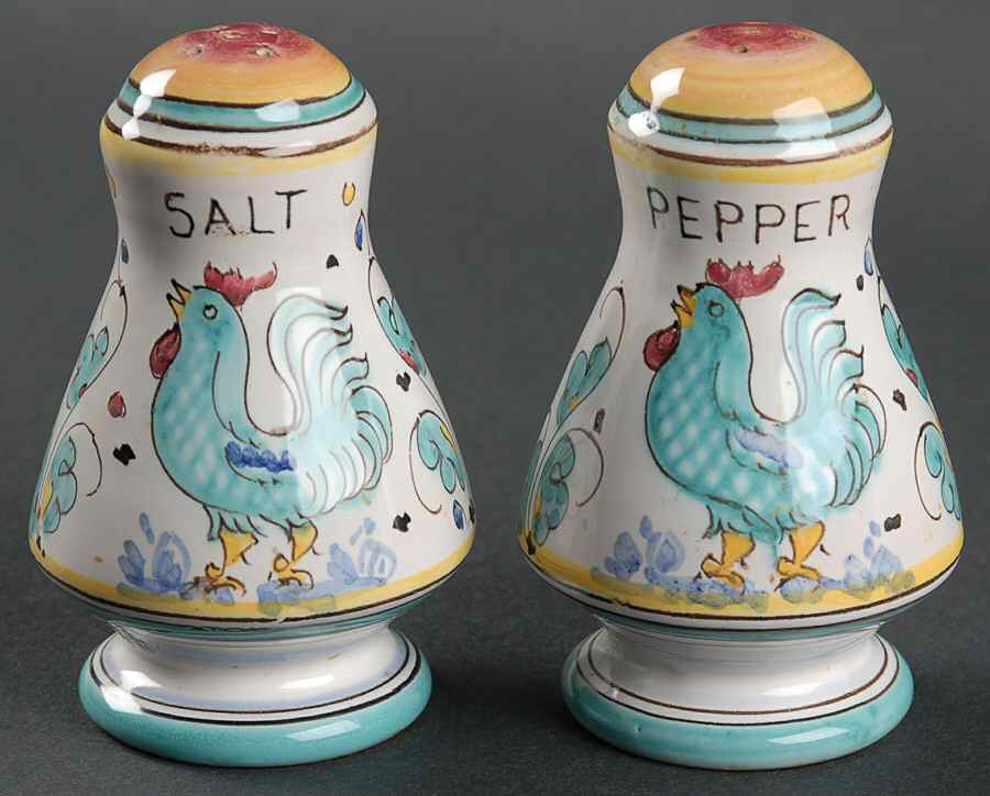 Green Rooster (Orvieto) Salt & Pepper Set by Deruta (Italy)-1