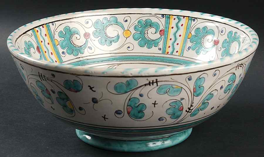 Green Rooster (Orvieto) 9" Round Vegetable Bowl by Deruta (Italy)-1