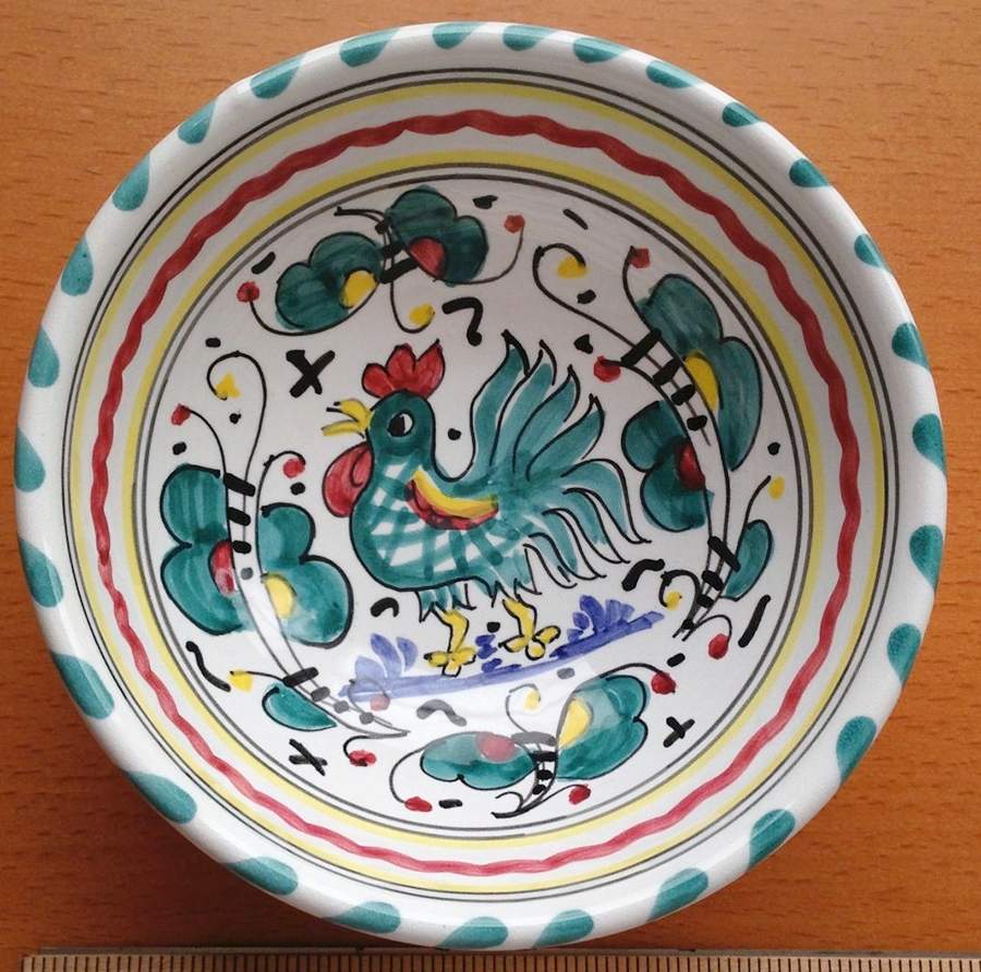 Green Rooster (Orvieto) Fruit/Dessert (Sauce) Bowl by Deruta (Italy)-1