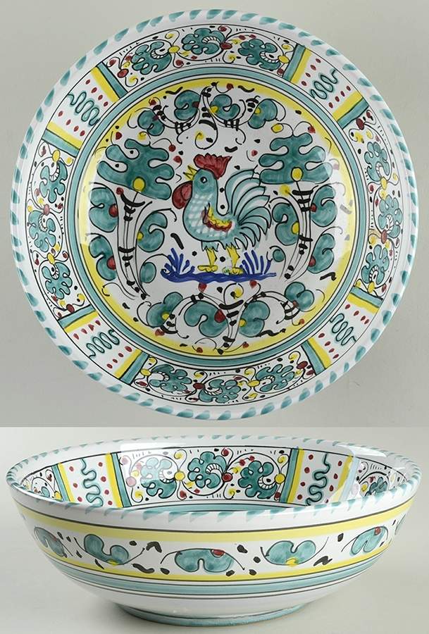 Green Rooster (Orvieto) 9" Salad Serving Bowl by Deruta (Italy)-1