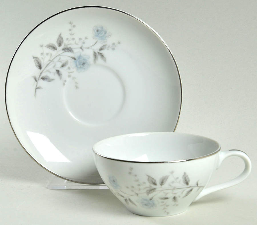 Blue Rose Flat Cup & Saucer Set by Diamond (Japan)-1