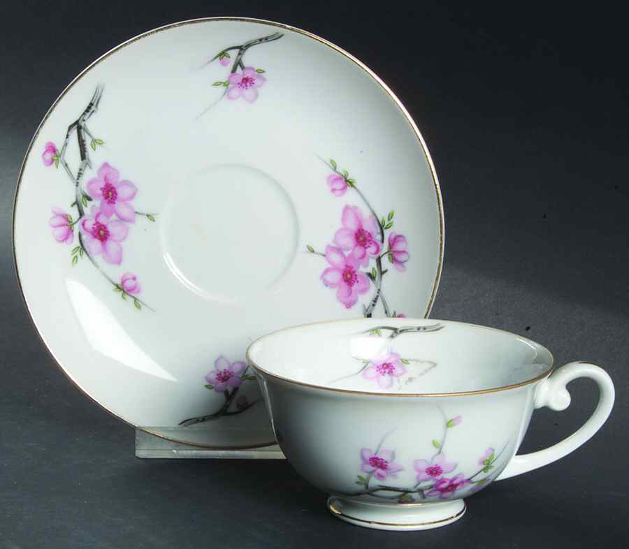 Cherry Blossom Footed Cup & Saucer Set by Diamond (Japan)-1