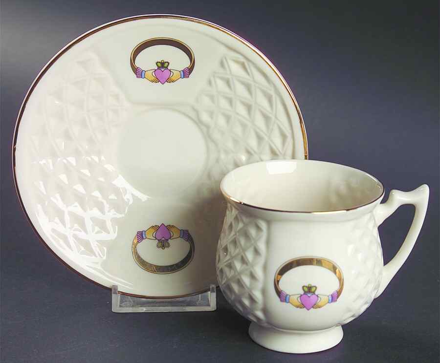 Claddagh Footed Cup & Saucer Set by Donegal Parian-1