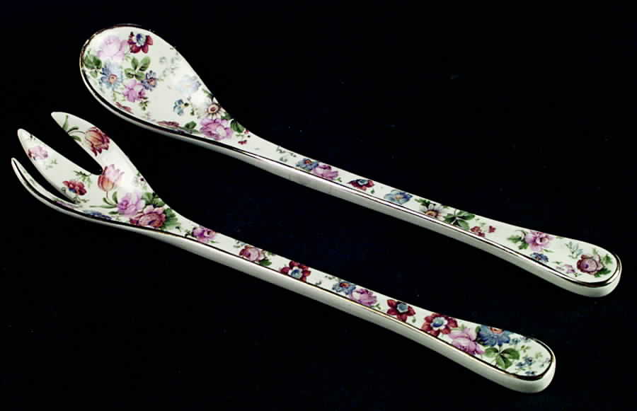 DORSET (CHEERY CHINTZ, GOLD TRIM) 2 Piece Salad Set, Solid Piece by Erphila-1