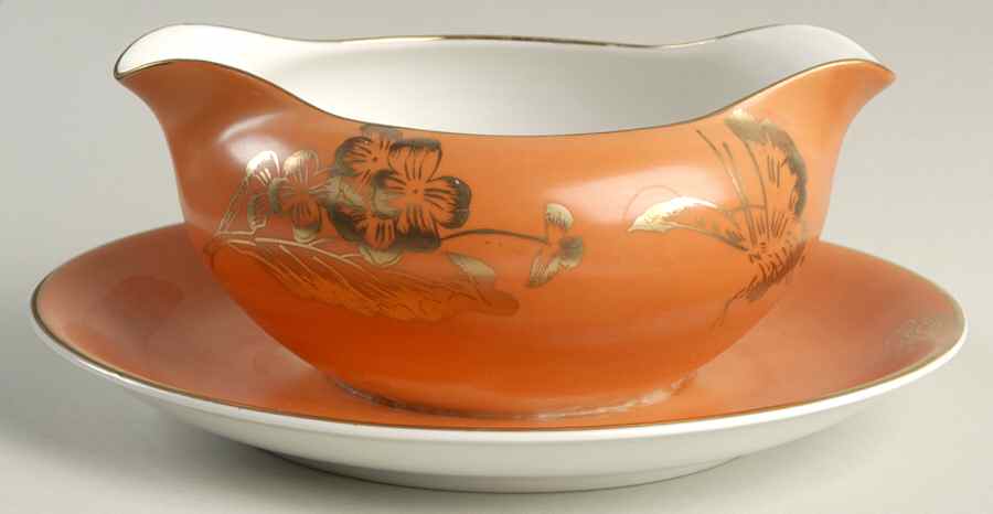 Persimmon Gravy Boat with Attached Underplate by Dorothy Thorpe-1