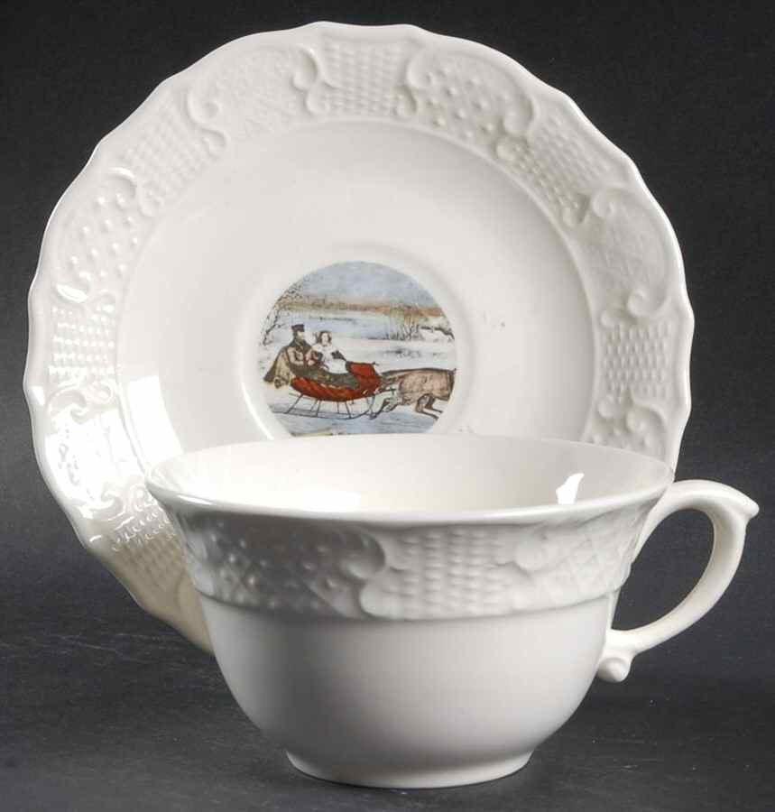 Currier & Ives Flat Cup & Saucer Set by Delano Studios-1