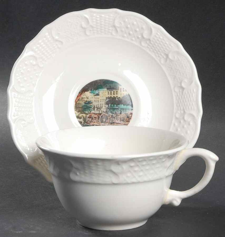 Currier & Ives Flat Cup & Saucer Set by Delano Studios-1