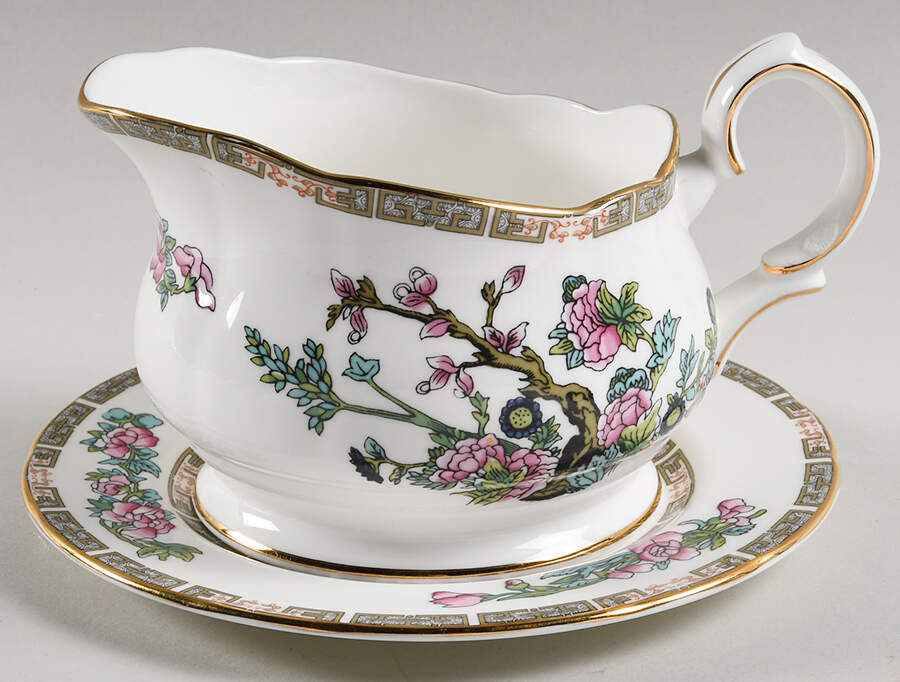 Indian Tree Round Gravy Boat & Bread and Butter Stand by Duchess-1