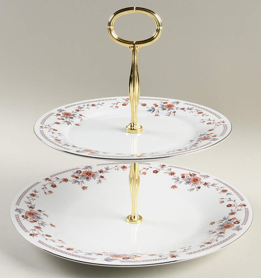 Copenhagen (Platinum, Rim) 6 5/8"-10"  2 Tiered Serving Tray (Dp, Sp) HC by Dynasty China-1