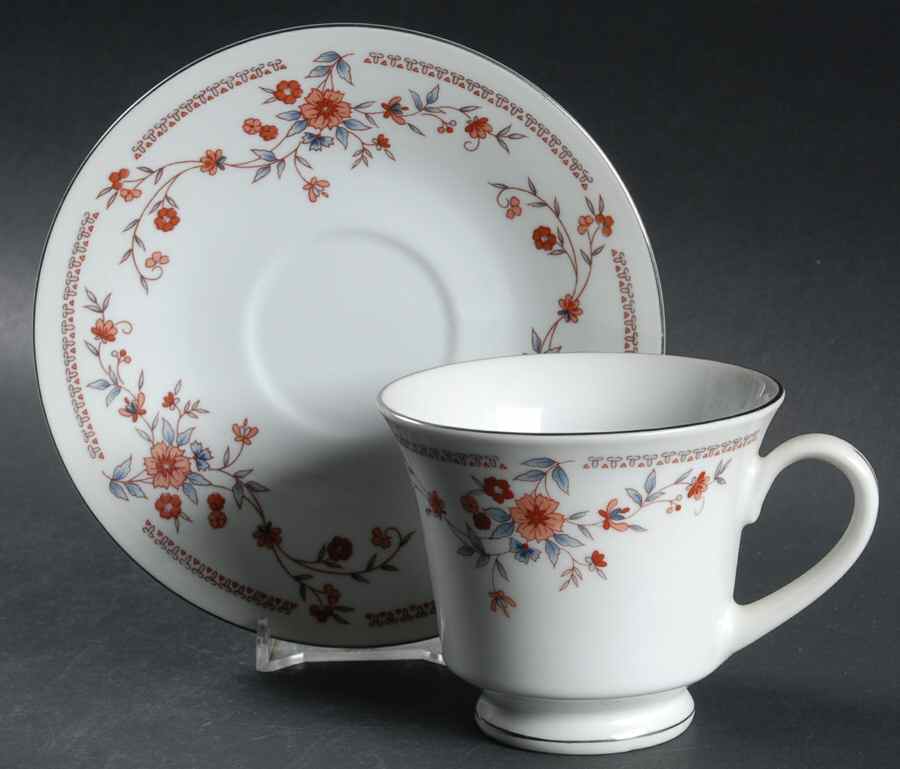 Copenhagen (Platinum, Rim) Footed Cup & Saucer Set by Dynasty China-1