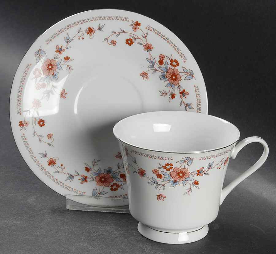 Copenhagen (Platinum, Rim) Footed Cup & Saucer Set by Dynasty China-1