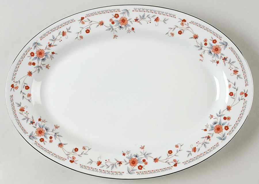 Copenhagen (Platinum, Rim) 12" Oval Serving Platter by Dynasty China-1