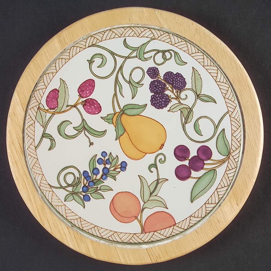 Umbrian Fruits Round Wood Trivet by Dansk-1