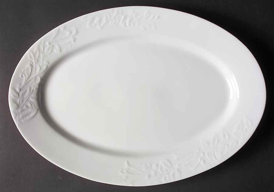 Promenade White 16" Oval Serving Platter by Philippe Deshoulieres-1