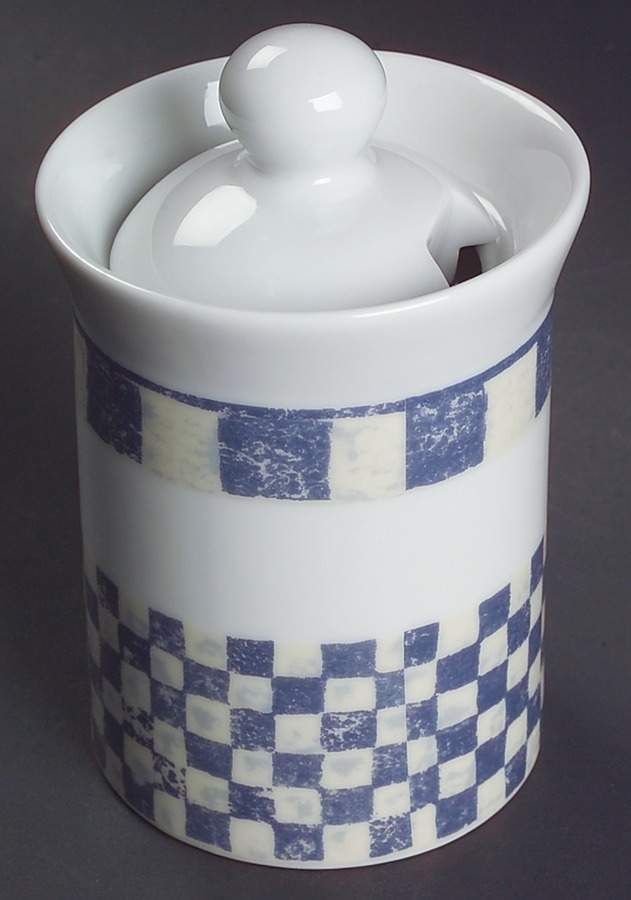 Checkar Blue Sugar Bowl & Lid by Dansk-1