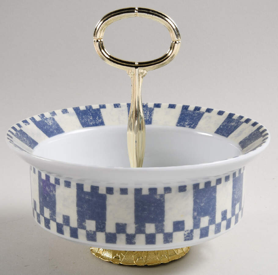 Checkar Blue 6"-7" Handled Footed Nut Dish HC by Dansk-1