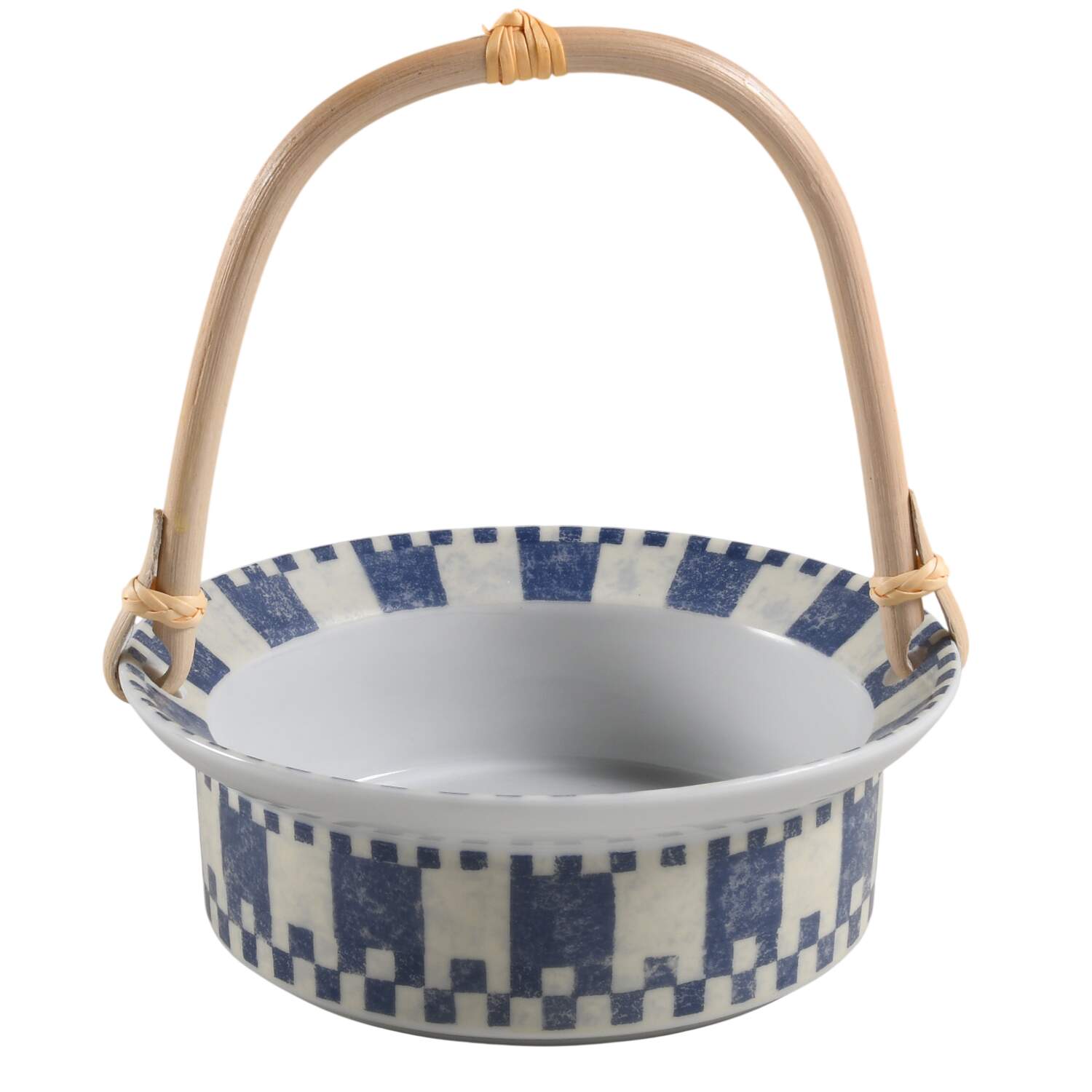 Checkar Blue 7''-7 1/4'' Basket W/Bamboo Handle HC by Dansk-1