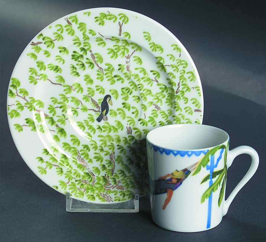 Caraibes Tropical Island Flat Demitasse Cup & Saucer Set by Philippe Deshoulieres-1