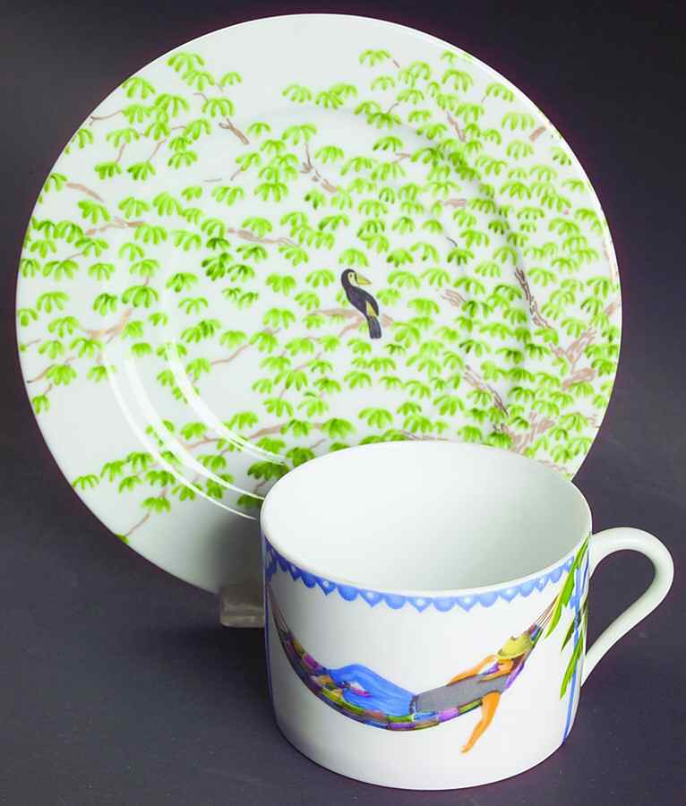 Caraibes Tropical Island Flat Cup & Saucer Set by Philippe Deshoulieres-1