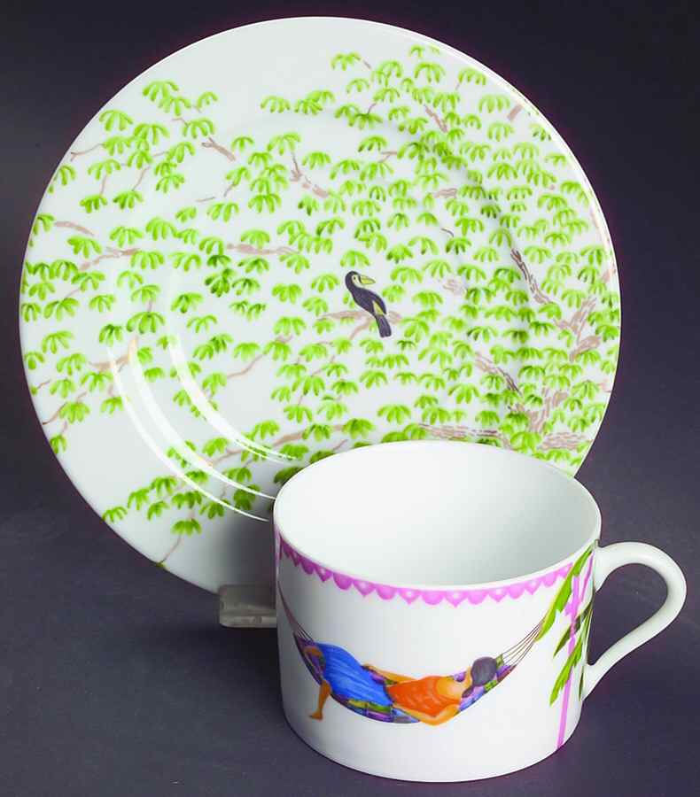 Caraibes Tropical Island Flat Cup & Saucer Set by Philippe Deshoulieres-1