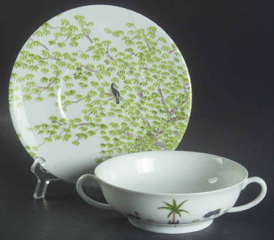 Caraibes Tropical Island Flat Cream Soup Bowl & Saucer Set by Philippe Deshoulieres-1