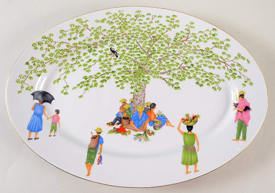 Caraibes Tropical Island 16" Oval Serving Platter by Philippe Deshoulieres-1