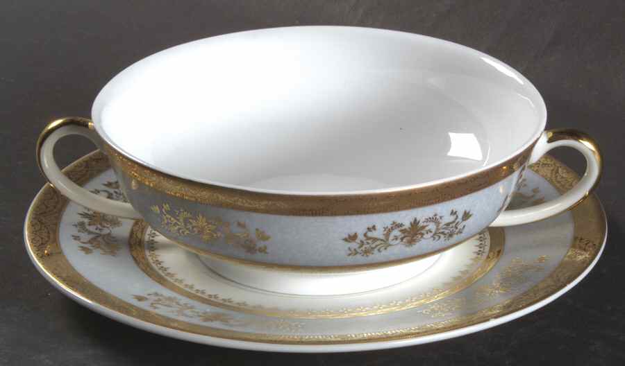 Orsay Powder Blue Flat Cream Soup Bowl & Saucer Set by Philippe Deshoulieres-1