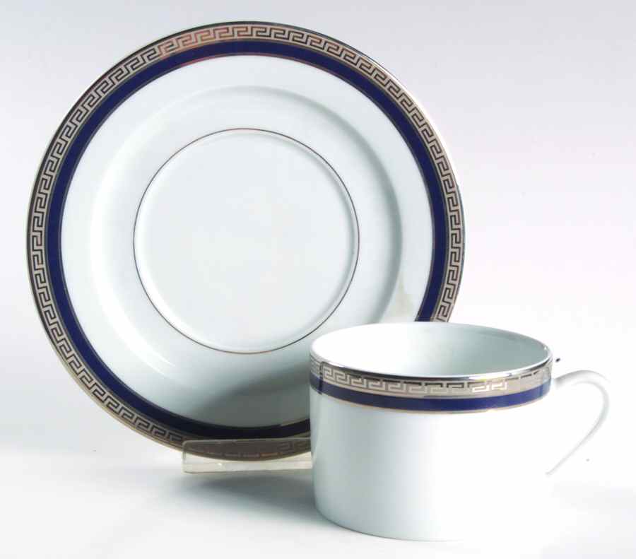 Athos Blue Flat Cup & Saucer Set by Philippe Deshoulieres-1