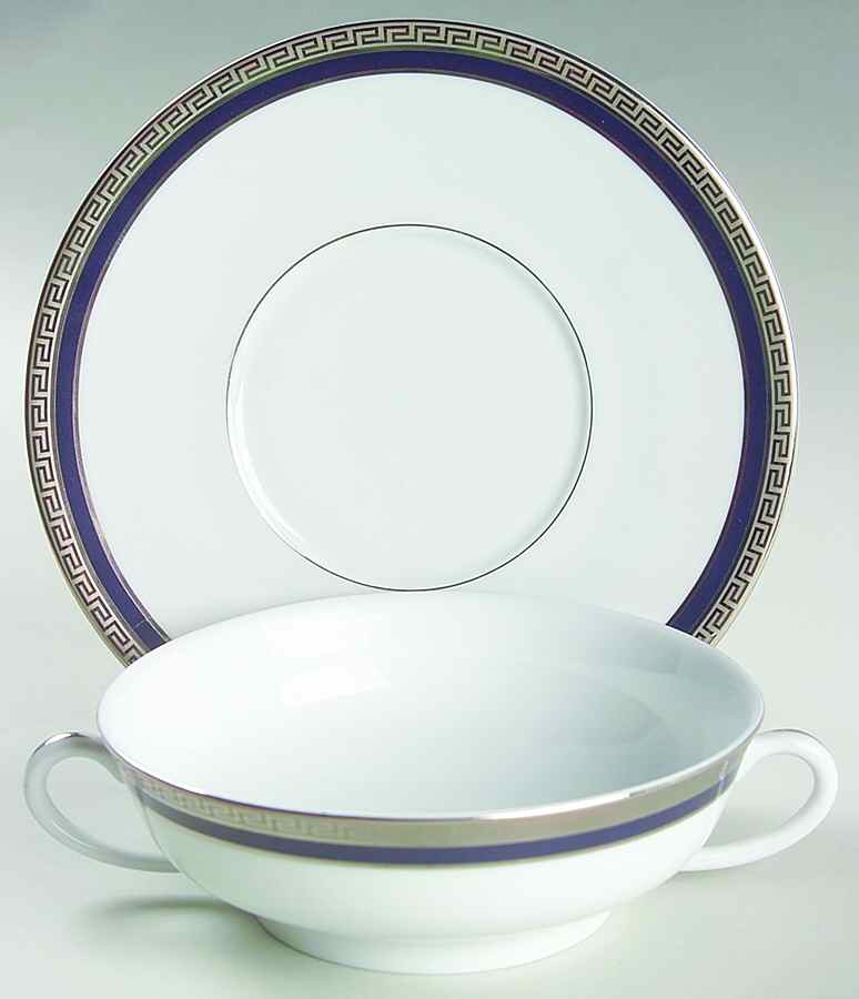 Athos Blue Flat Cream Soup Bowl & Saucer Set by Philippe Deshoulieres-1