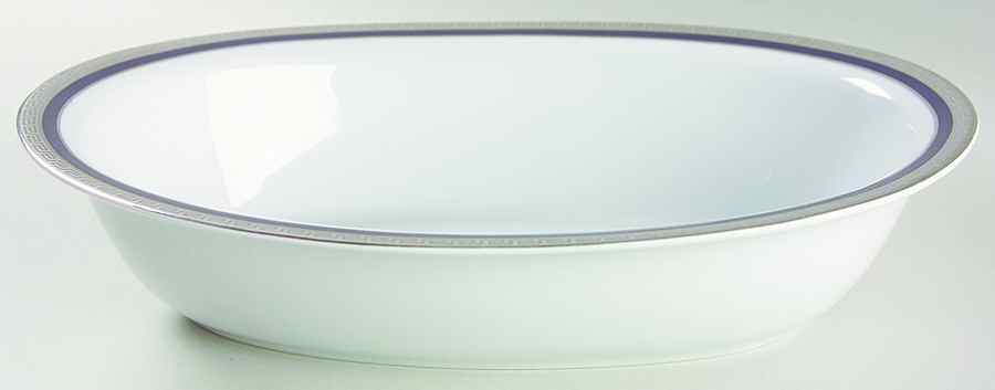 Athos Blue 10" Oval Vegetable Bowl by Philippe Deshoulieres-1