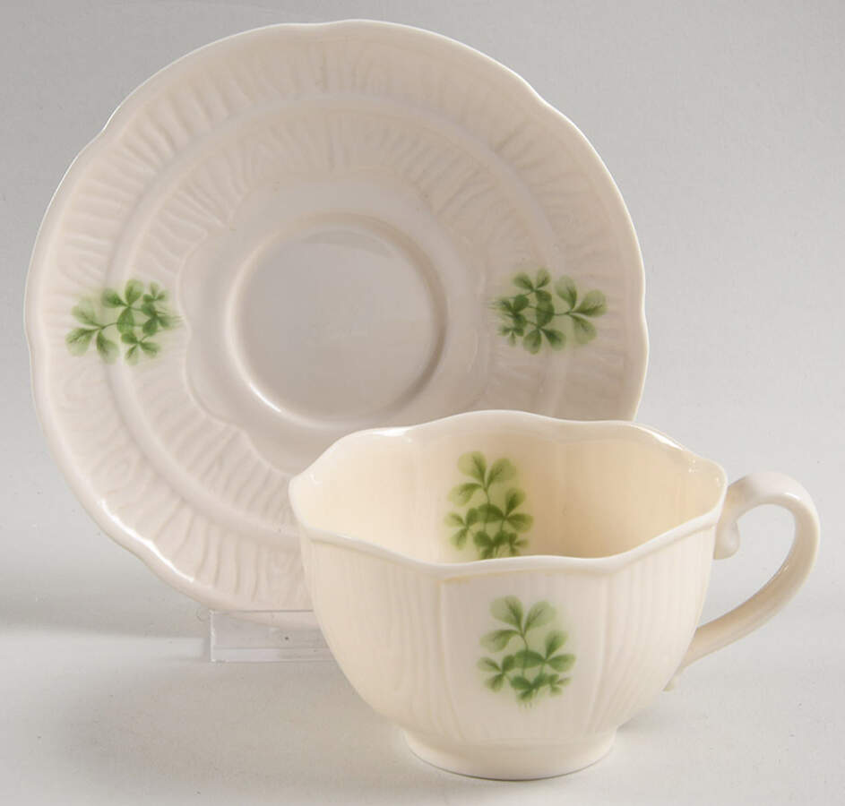 Shamrock (Embossed) Flat Cup & Saucer Set by Donegal Parian-1