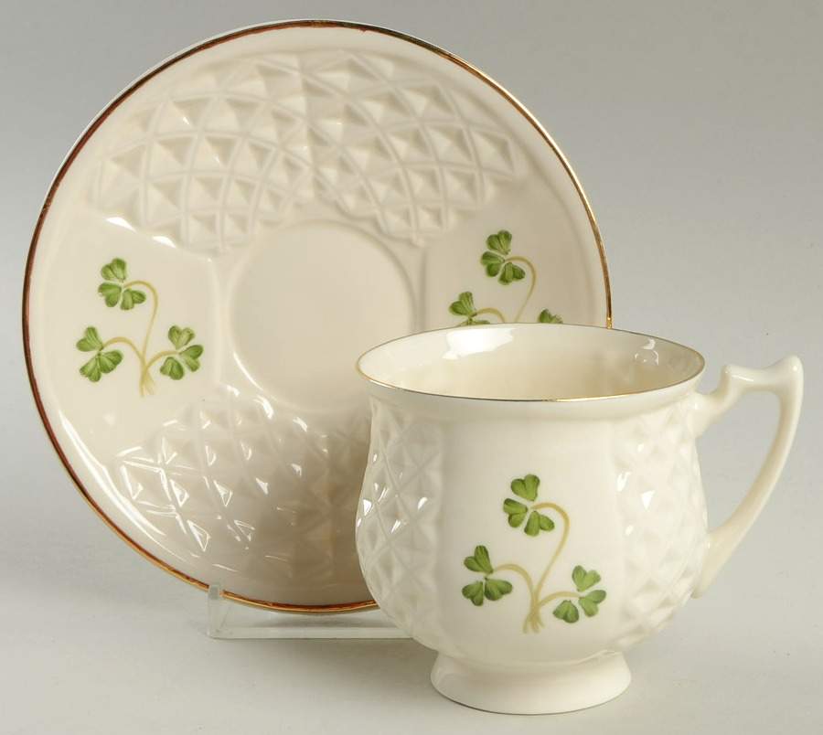 Shamrock (Embossed) Footed Cup & Saucer Set by Donegal Parian-1