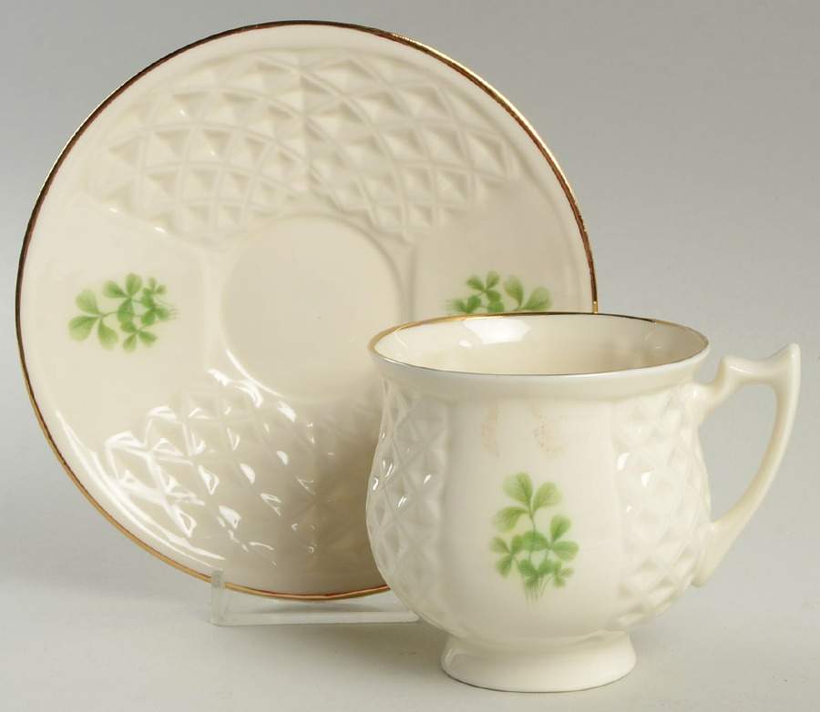 Shamrock (Embossed) Footed Cup & Saucer Set by Donegal Parian-1