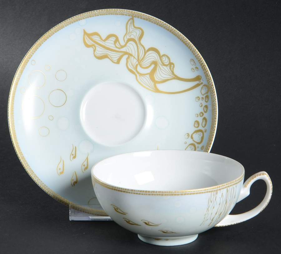 Aquarius Footed Cup & Saucer Set by De Monaco-1