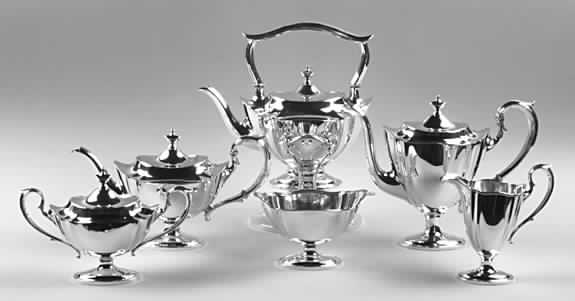 Sterling Hollowware 6 Piece Tea Set (SCP, STP, SCR, SSU, SWB, SKES) by Dominick & Haff-1