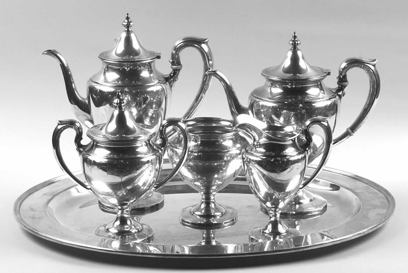 Sterling Hollowware 6 Piece Tea Set (SCP, STP, SCR, SSU, SWB, PWT) by Dominick & Haff-1